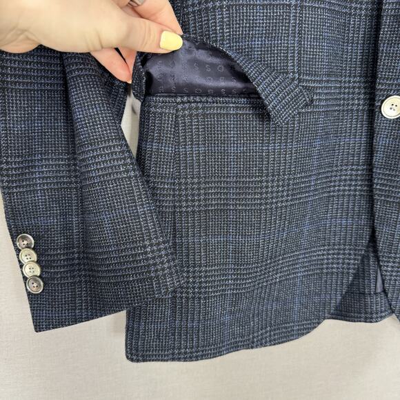 BOSS Blazer Mens 36R Blue Plaid Wool Blend Hutson Slim Fit Sport Coat Jacket - Picture 3 of 15